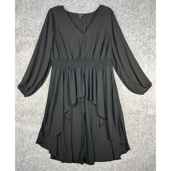 TORRID Black Chiffon High Low Blouson Dress Size 2 Sheer Long Sleeve - Picture 1 of 10